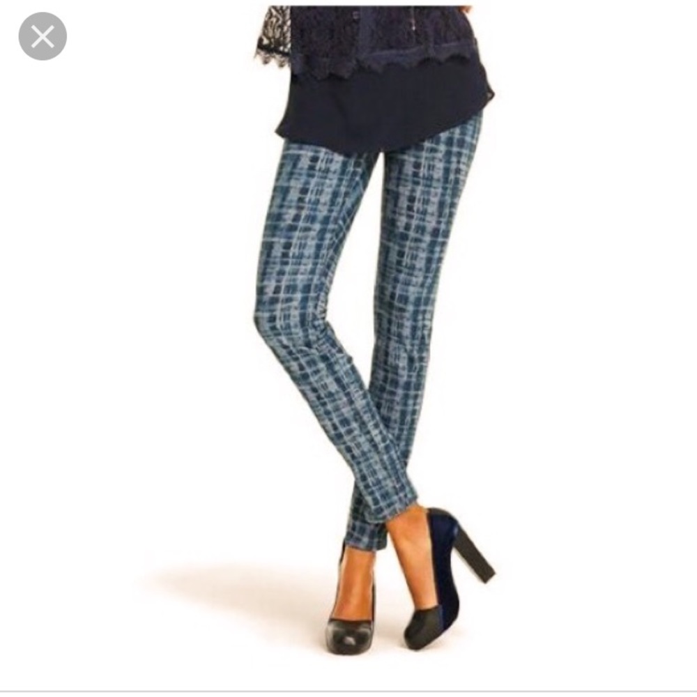 CAbi Blue Grid Print Skinny Jeans